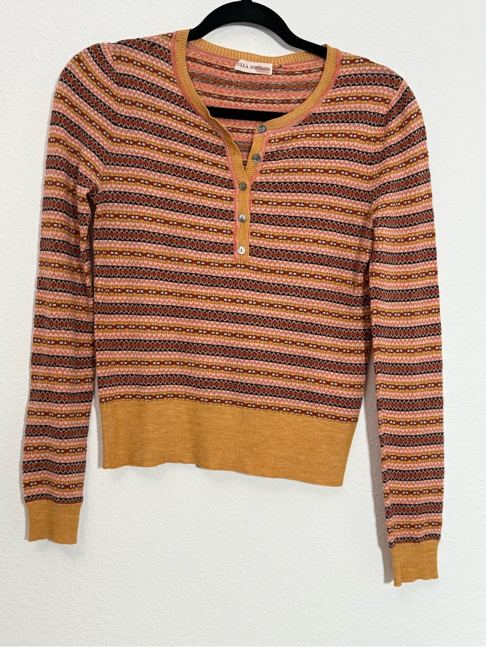 Ulla Johnson Robin Henley Sweater Fair Isle Wool Blend Boho Cottagecore Top